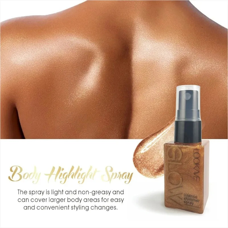 Pearlescent Glitter Spray Shimmer Oil Spray Lasting Shine Gold Bronze Contour Brighten for Face Body Sparkle Liquid Highlighter