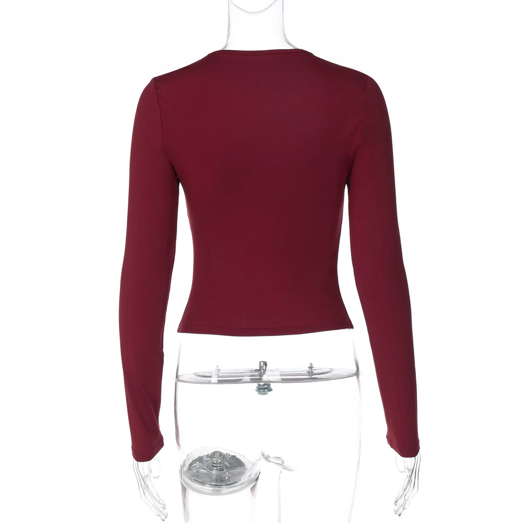 Dulzura 2025 Autumn Latest Fashion Sexy Square Collar Long Sleeve Slim Lace Up Lace Ruffles Patchwork T-Shirt Party Club Clothes
