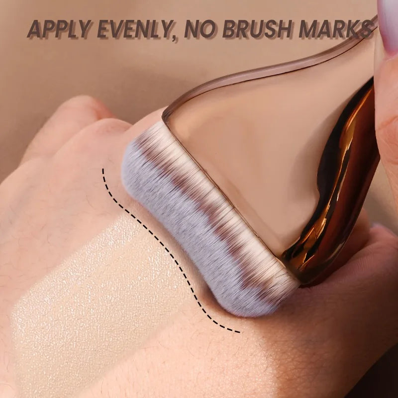 Professional Foundation Brush - Soft Nylon Bristles, Elegant Brown Handle, for BB Cream, Liquid Foundation, Powder - Travel