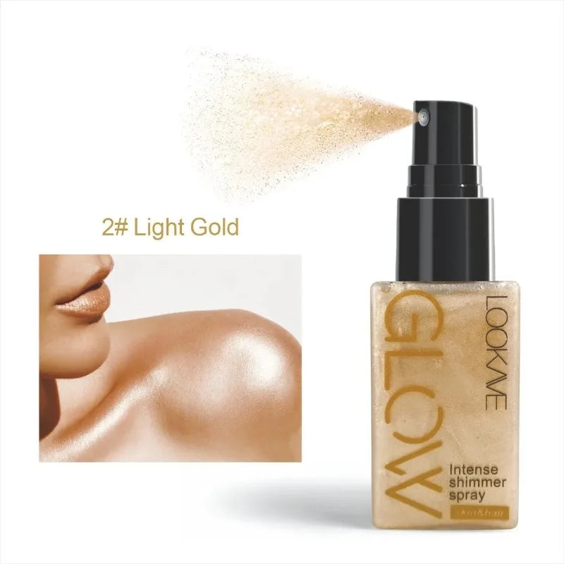 Pearlescent Glitter Spray Shimmer Oil Spray Lasting Shine Gold Bronze Contour Brighten for Face Body Sparkle Liquid Highlighter