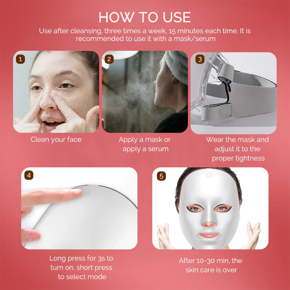 Rechargeable Facial LED Mask 7 Colors LED Photon Beauty Mask Skin Rejuvenation Home Face Lifting Whitening Skin Care Beauty Mask