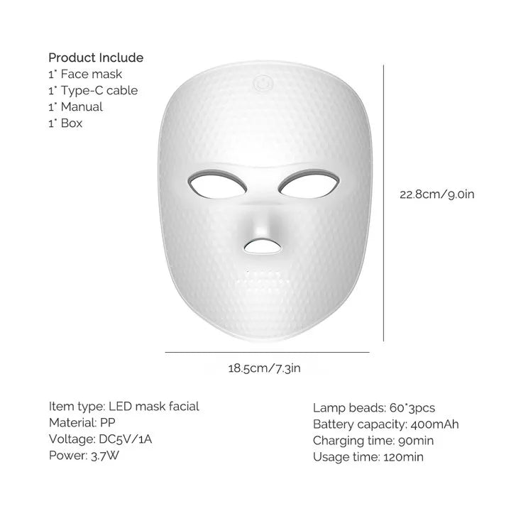 Wireless LED Facial Mask 7 Colors Light Photon Skin Tighten Rejuvenation Brighten Anti-Aging Skin Beauty Device