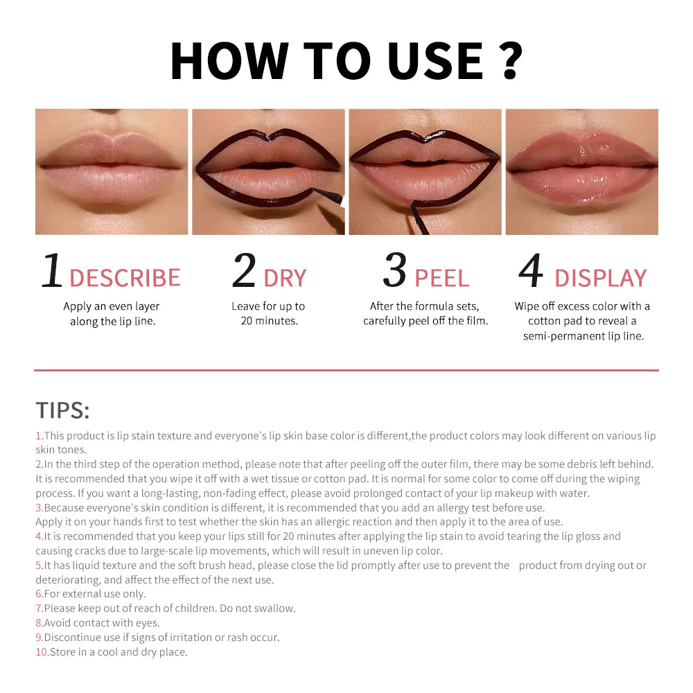 Magic Peel Off Lip Cosmetic Matte Lip Liner Pencil Long Lasting Waterproof Smudge Proof Transfer Proof Peel Off Lip Stain Tattoo