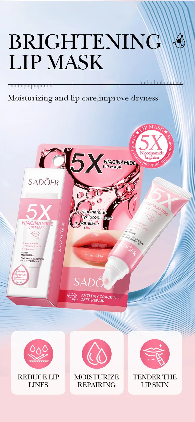 5X Niacinamide Plumping Lip Mask – Intense Hydration & Anti-Dryness for Soft, Pink Lips | Care Chapped Lips Overnig 10g/pc