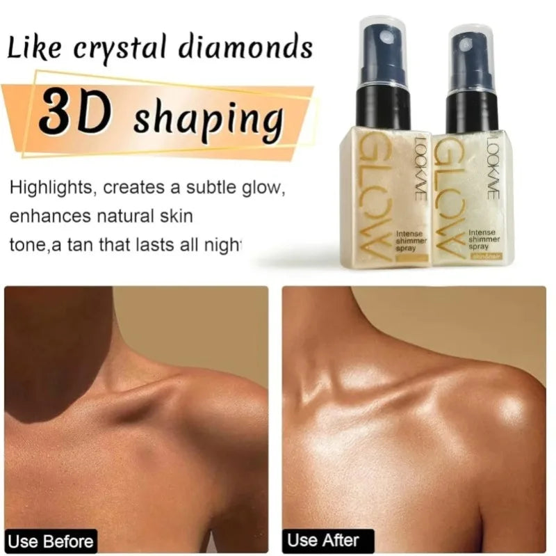 Pearlescent Glitter Spray Shimmer Oil Spray Lasting Shine Gold Bronze Contour Brighten for Face Body Sparkle Liquid Highlighter