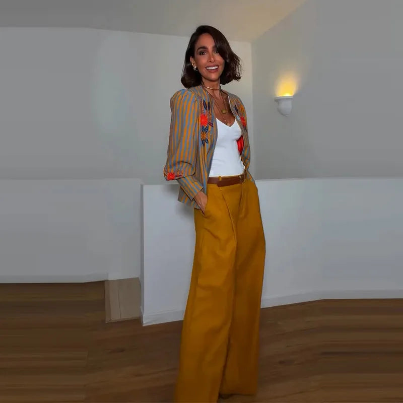 Fashion Women's Embroidery Short Jacket Loose O-neck Long Sleeve Buttons Female Cropped Coat 2026 Autumn Lady Casual Jackets