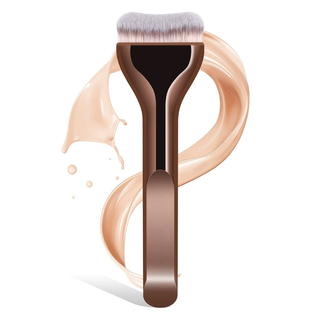 Professional Foundation Brush - Soft Nylon Bristles, Elegant Brown Handle, for BB Cream, Liquid Foundation, Powder - Travel