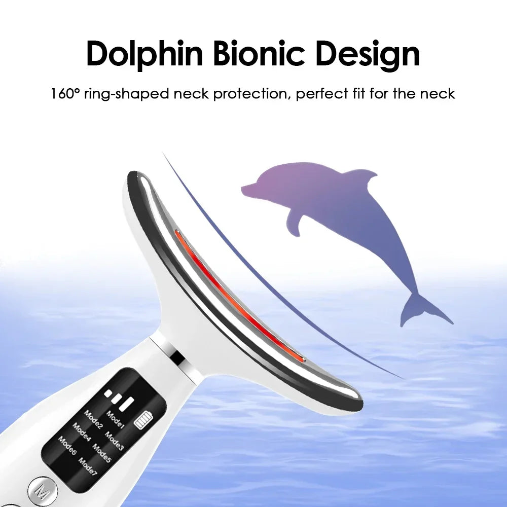 Portable 7 Colors LED Light Therapy Face Neck Massager 3 Gears Adjustable Gentle Vibration Anti Wrinkle Skin Tightening Lifting