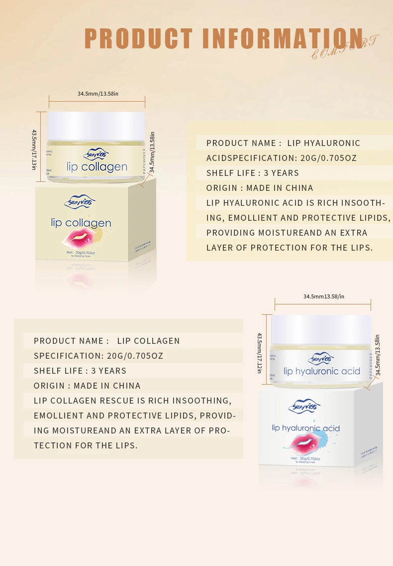 Hyaluronic Acid Collagen Sleep Lip Mask 20g Deep Hydration Lasting Moisturizing Exfoliation Day and Night Can Be Given