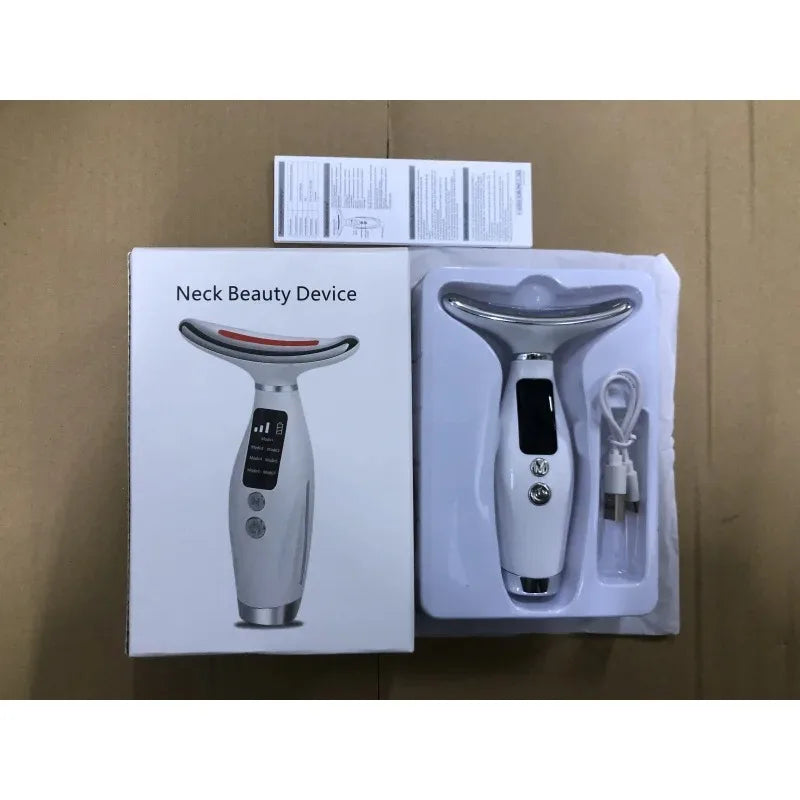 Portable 7 Colors LED Light Therapy Face Neck Massager 3 Gears Adjustable Gentle Vibration Anti Wrinkle Skin Tightening Lifting