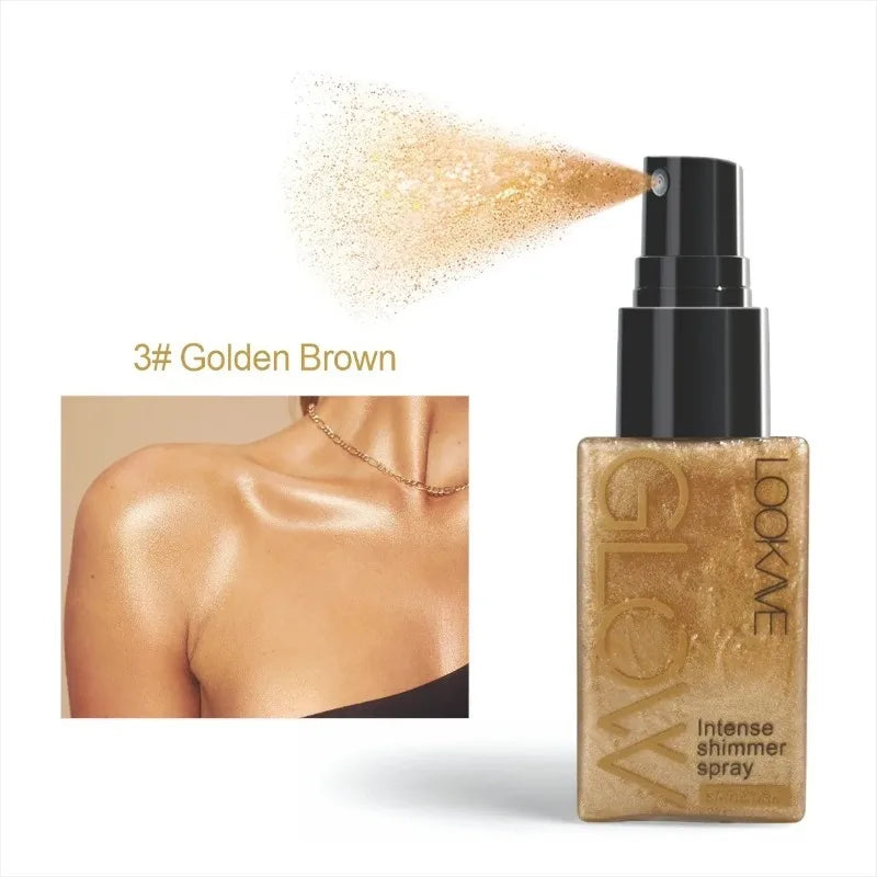 Pearlescent Glitter Spray Shimmer Oil Spray Lasting Shine Gold Bronze Contour Brighten for Face Body Sparkle Liquid Highlighter