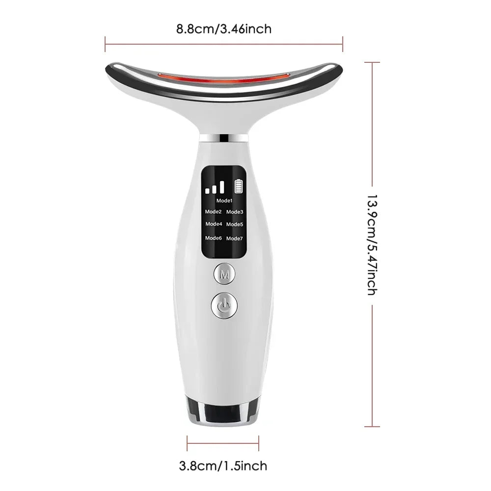 Portable 7 Colors LED Light Therapy Face Neck Massager 3 Gears Adjustable Gentle Vibration Anti Wrinkle Skin Tightening Lifting