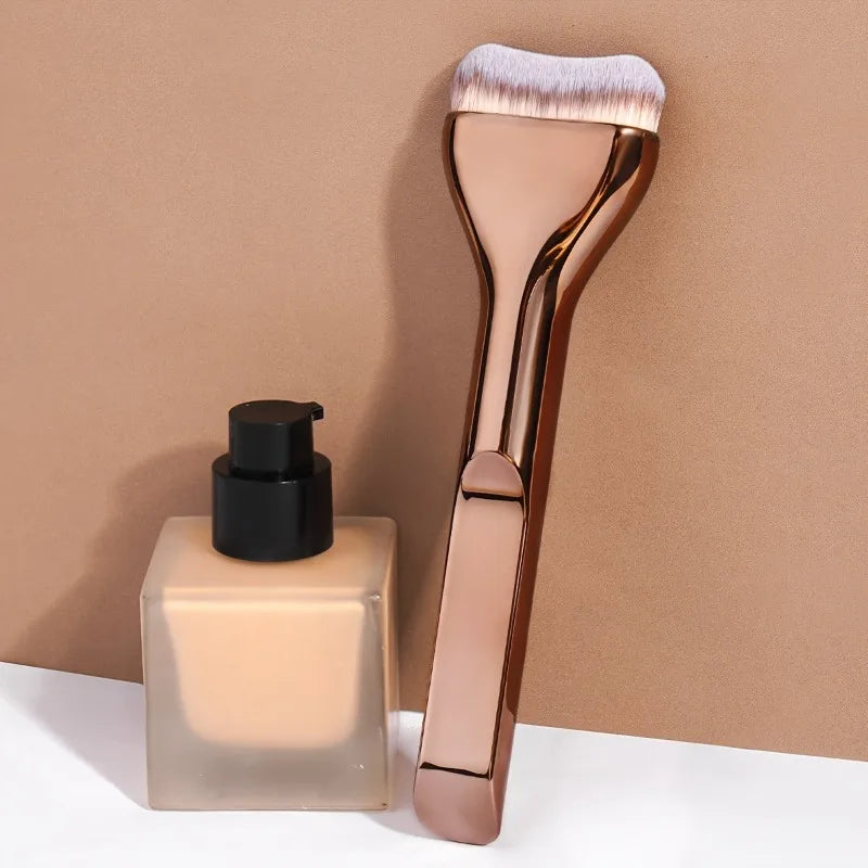 Professional Foundation Brush - Soft Nylon Bristles, Elegant Brown Handle, for BB Cream, Liquid Foundation, Powder - Travel