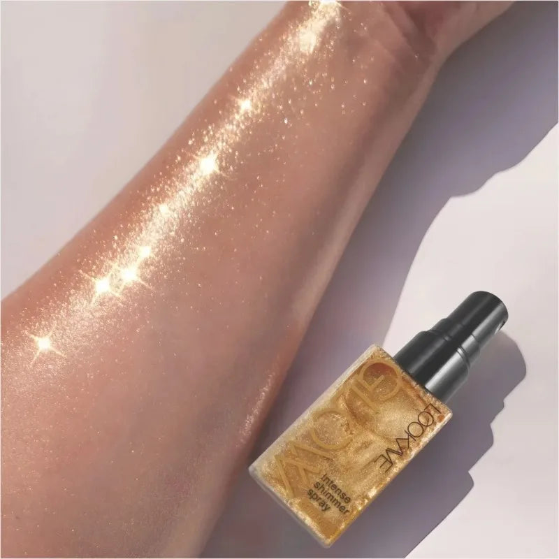 Pearlescent Glitter Spray Shimmer Oil Spray Lasting Shine Gold Bronze Contour Brighten for Face Body Sparkle Liquid Highlighter