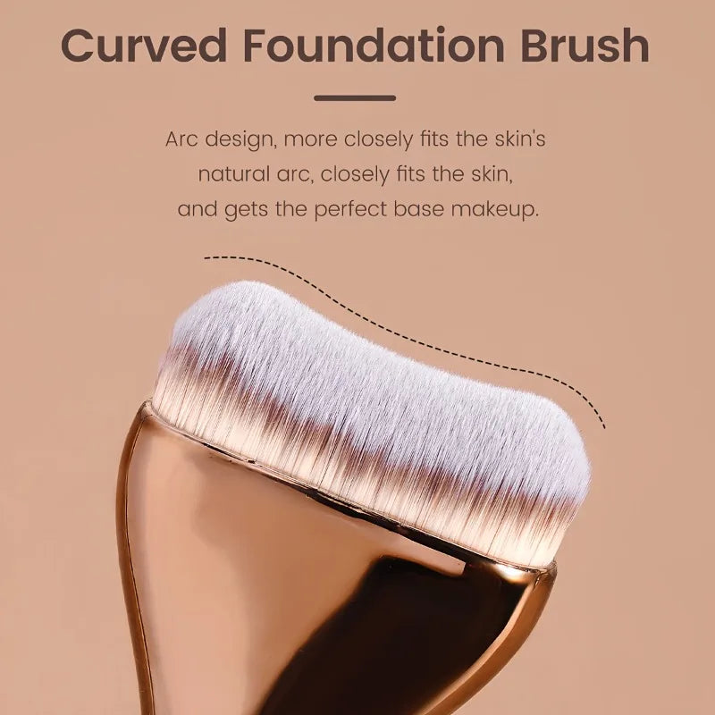Professional Foundation Brush - Soft Nylon Bristles, Elegant Brown Handle, for BB Cream, Liquid Foundation, Powder - Travel