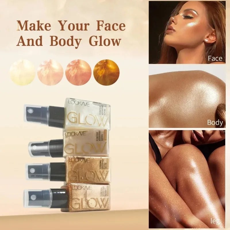 Pearlescent Glitter Spray Shimmer Oil Spray Lasting Shine Gold Bronze Contour Brighten for Face Body Sparkle Liquid Highlighter