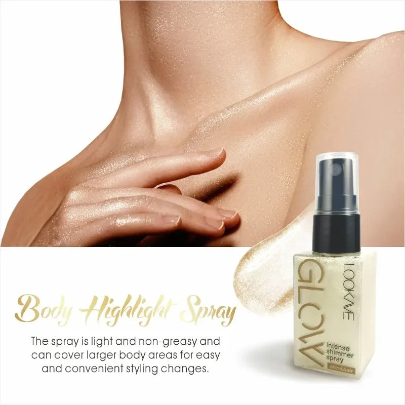 Pearlescent Glitter Spray Shimmer Oil Spray Lasting Shine Gold Bronze Contour Brighten for Face Body Sparkle Liquid Highlighter