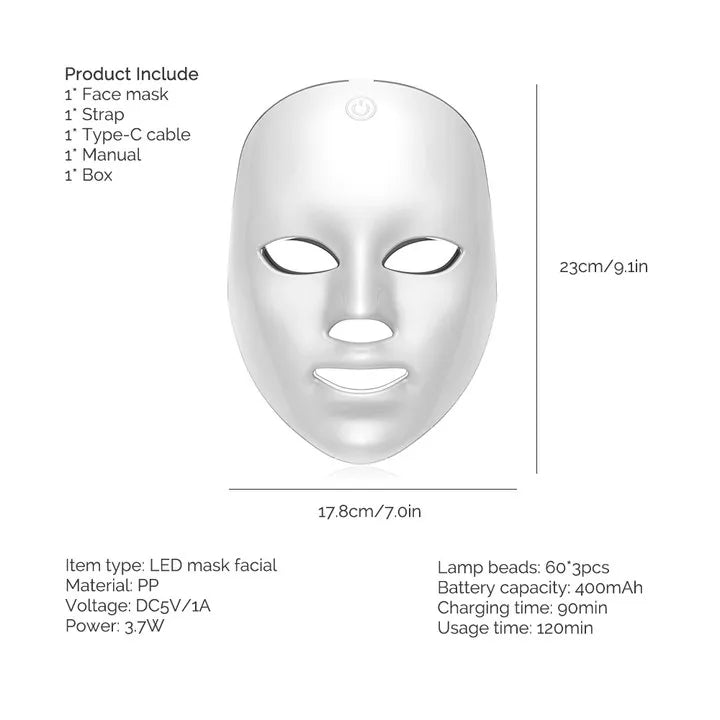 Rechargeable Facial LED Mask 7 Colors LED Photon Beauty Mask Skin Rejuvenation Home Face Lifting Whitening Skin Care Beauty Mask