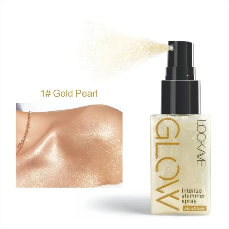 Pearlescent Glitter Spray Shimmer Oil Spray Lasting Shine Gold Bronze Contour Brighten for Face Body Sparkle Liquid Highlighter