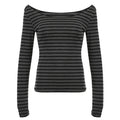Spring Fall Women's New Japanese Basic Models Slim Long-Sleeved Striped t-Shirt Strapless Korean Street Style y2k Thin Tops