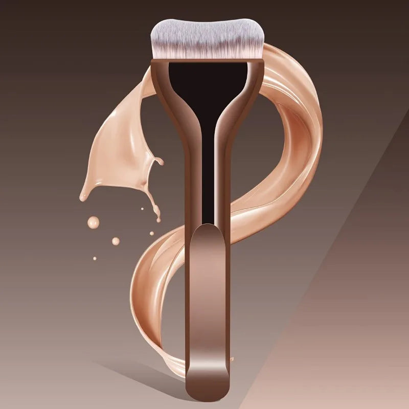 Professional Foundation Brush - Soft Nylon Bristles, Elegant Brown Handle, for BB Cream, Liquid Foundation, Powder - Travel