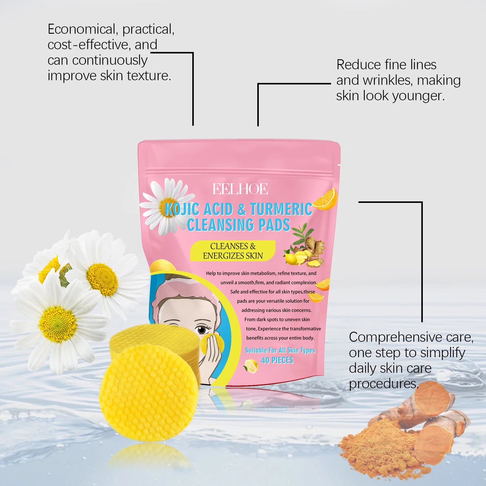 Turmeric Kojic Acid Cleansing Pad Gently Exfoliates Deeply Cleanses Skin Whitens And Lightens Spots Maintains Water Oil Balance