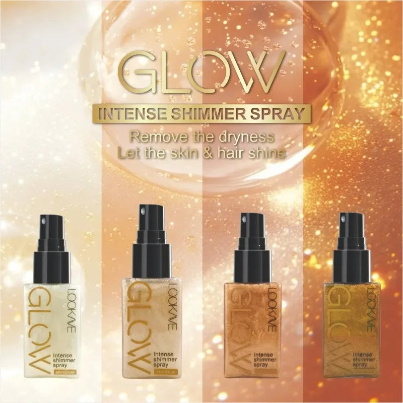 Pearlescent Glitter Spray Shimmer Oil Spray Lasting Shine Gold Bronze Contour Brighten for Face Body Sparkle Liquid Highlighter