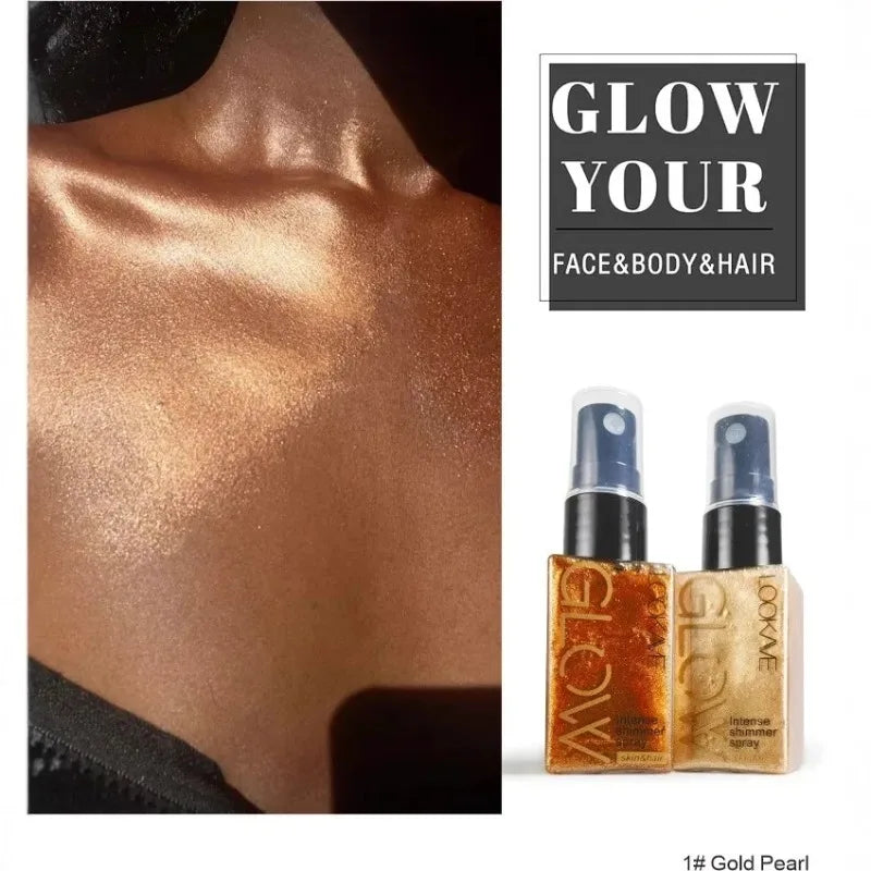 Pearlescent Glitter Spray Shimmer Oil Spray Lasting Shine Gold Bronze Contour Brighten for Face Body Sparkle Liquid Highlighter